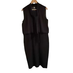 Lafayette 148 New York Black Sleeveless Tie Neck Sheath Dress Size 12 Classic